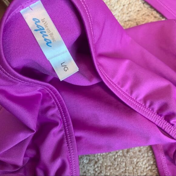 Aqua La Vie En Rose purple gem jewelled tankini bikini Sz L - Picture 3 of 9